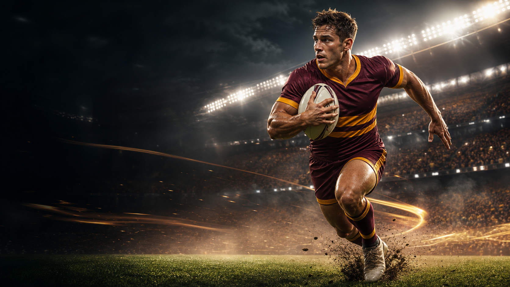 Spin to Grand Final NRL player builder artwork featuring a rugby league ball and premiership trophy